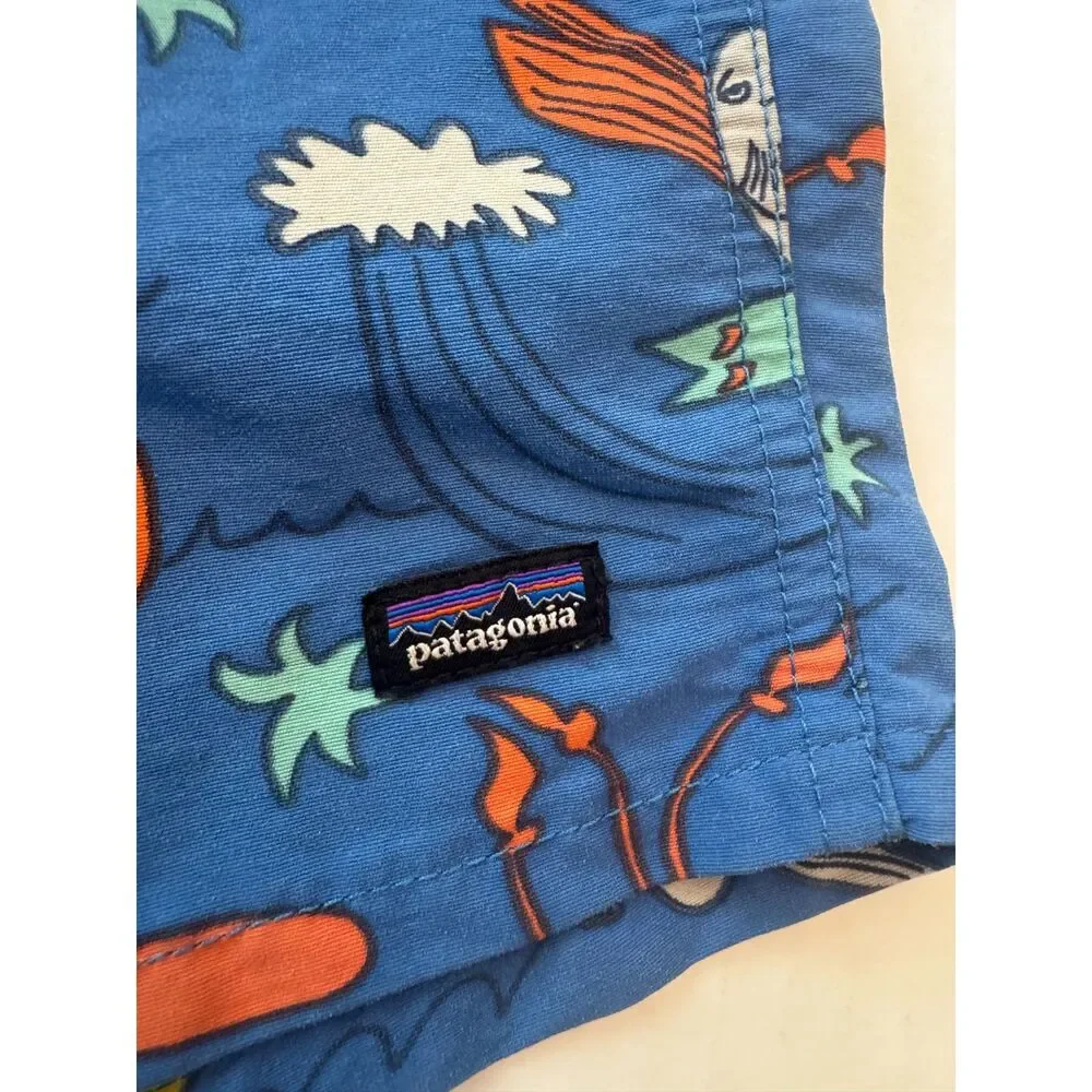 Patagonia Baby Baggies Swim Trunks 4T Blue Surf Fish Print Recycled Nylon